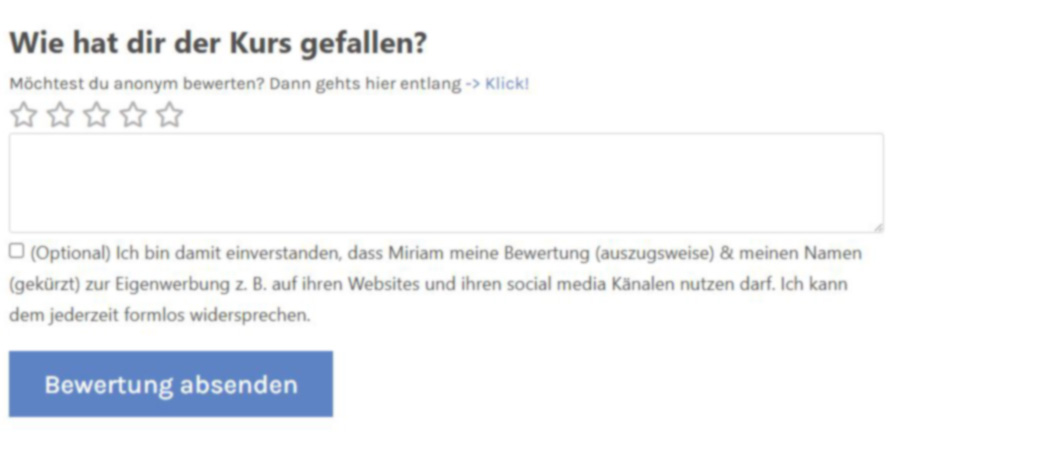 Screenshot der Bewertungsmöglichkeit zum Kurs